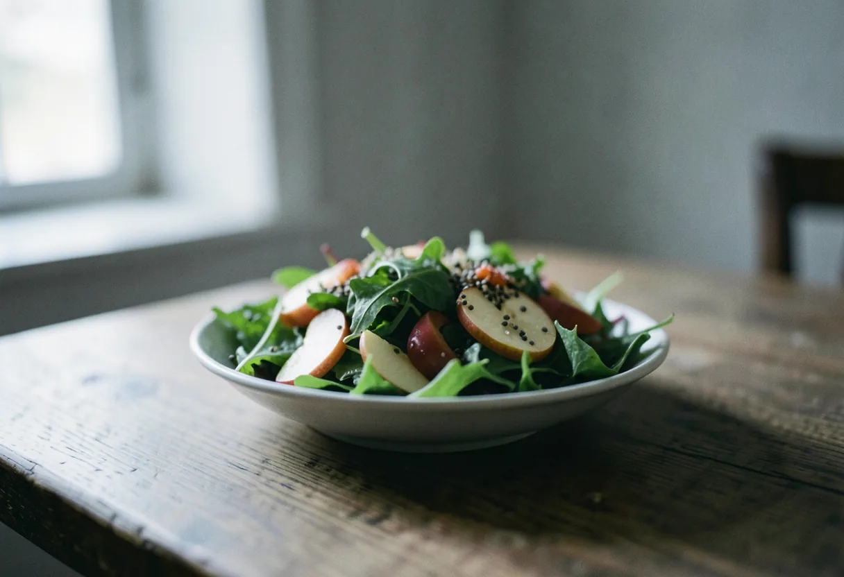 High fiber foods on rustic wooden table under soft, diffused light.